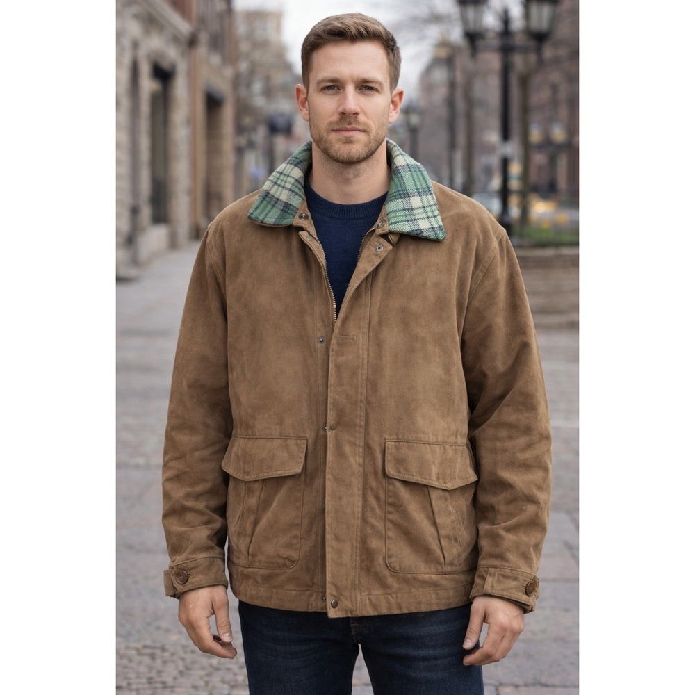 Vintage Rainforest Suede Jacket Men's Size L Brown Goose Down Western Cowboy
